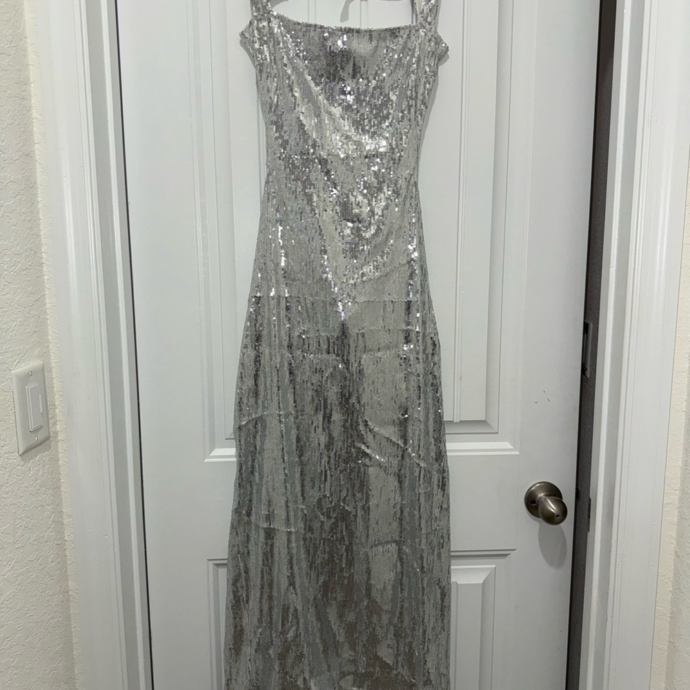 Silver Sequin Evening Dress